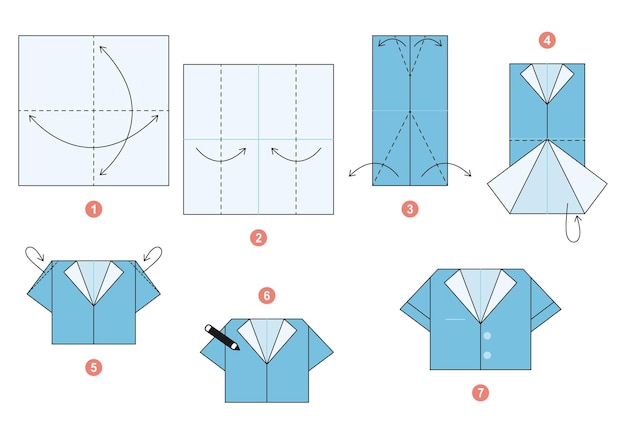 Premium vector shirt origami scheme tutorial moving model origami for kids step by step vector illustration