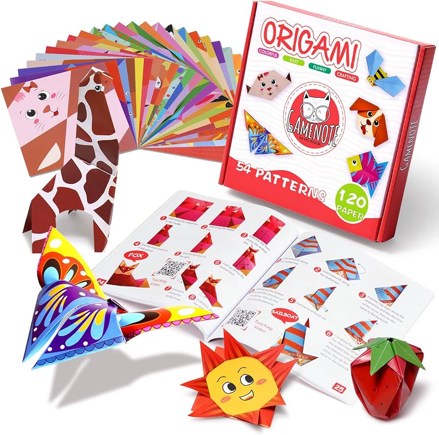 Gamenote colorful origami kit for kids projects double sided origami paper sheets practice papers instructional origami book origami gift for girls boys adult beginners training craft