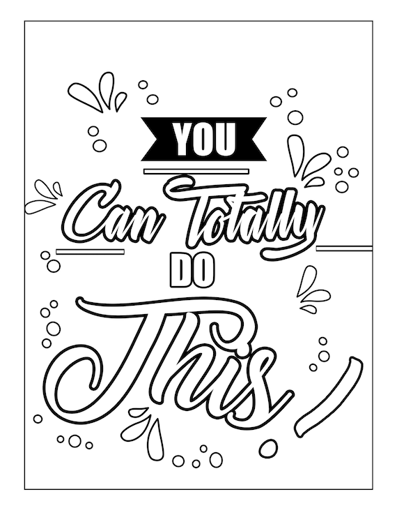 Adult coloring page instant download easy coloring page with inspirational quote printable