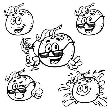 Vector set cartoon character happy orange stock illustration