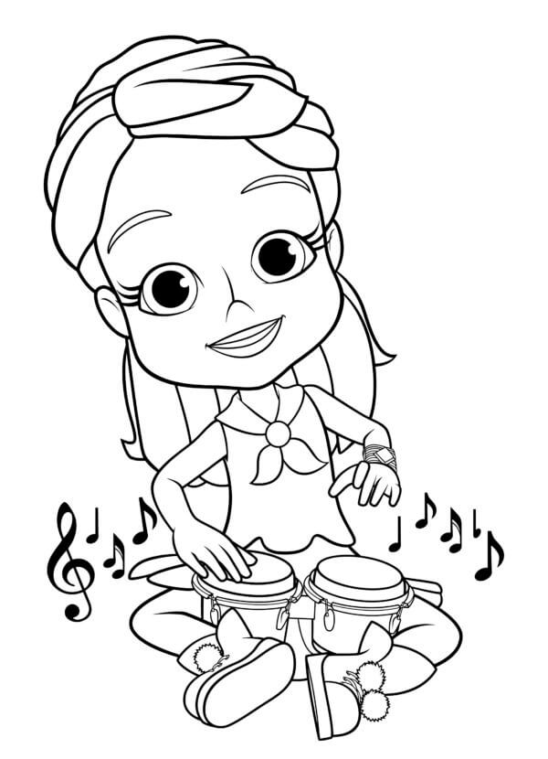 Character playing drum from rainbow rangers coloring page