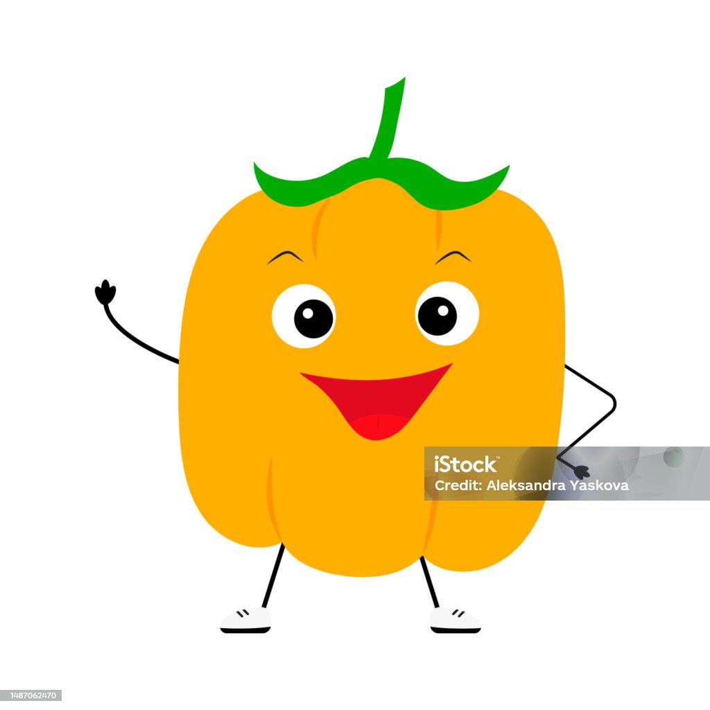 Cute pepper character for kids happy yellow vegetable cartoon characters for kids coloring book stock illustration