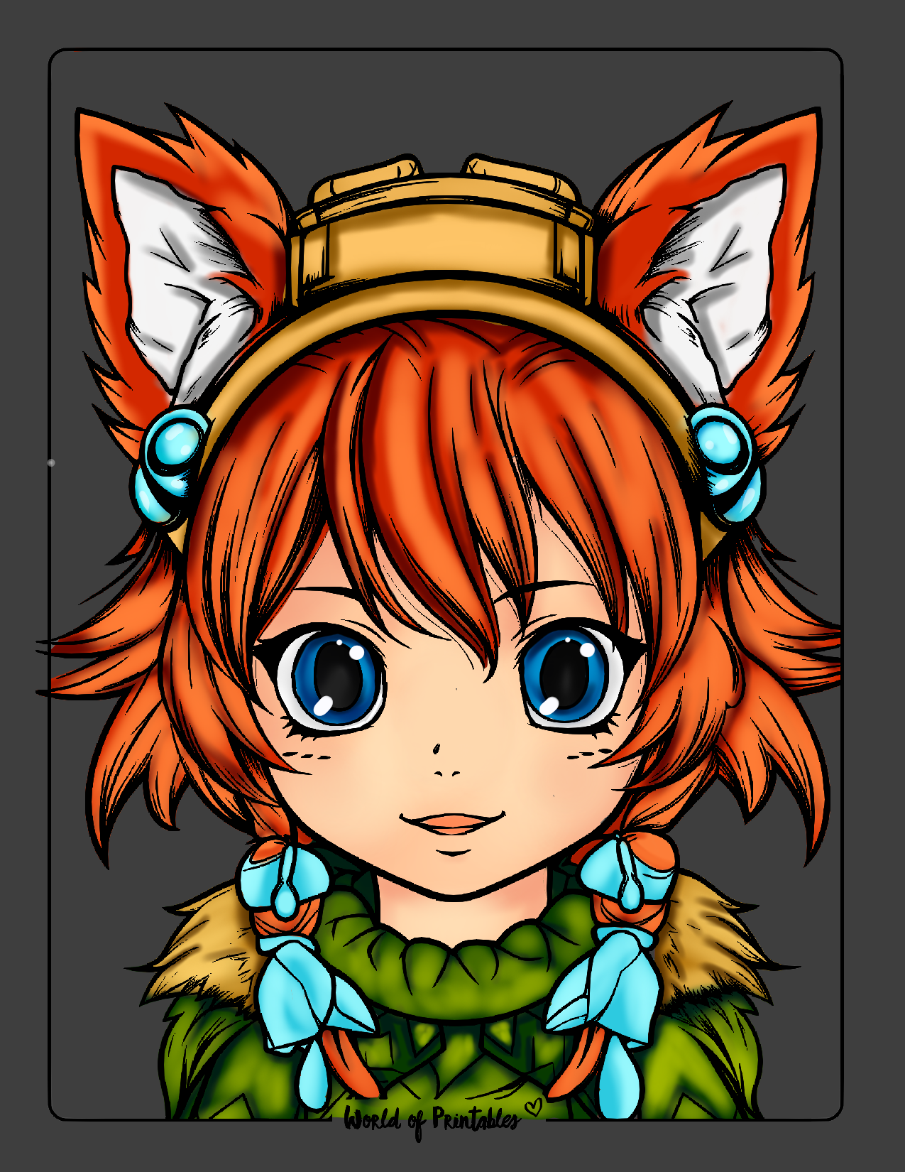 Digitalcoloring of an animecharacter coloring page by theeverwanderingfox on