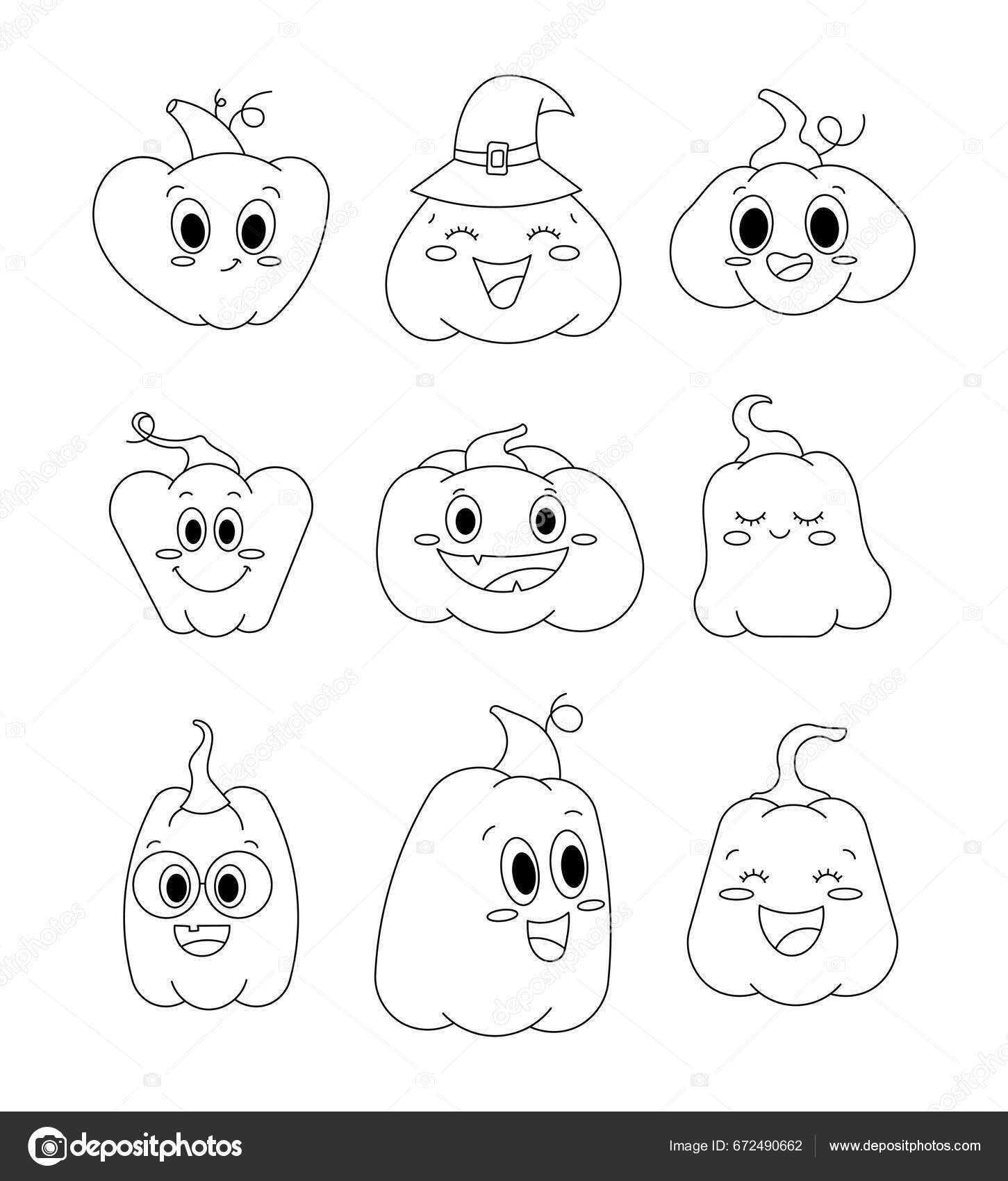 Pumpkin character cartoon coloring page beautiful cute vegetable halloween holiday stock vector by palau