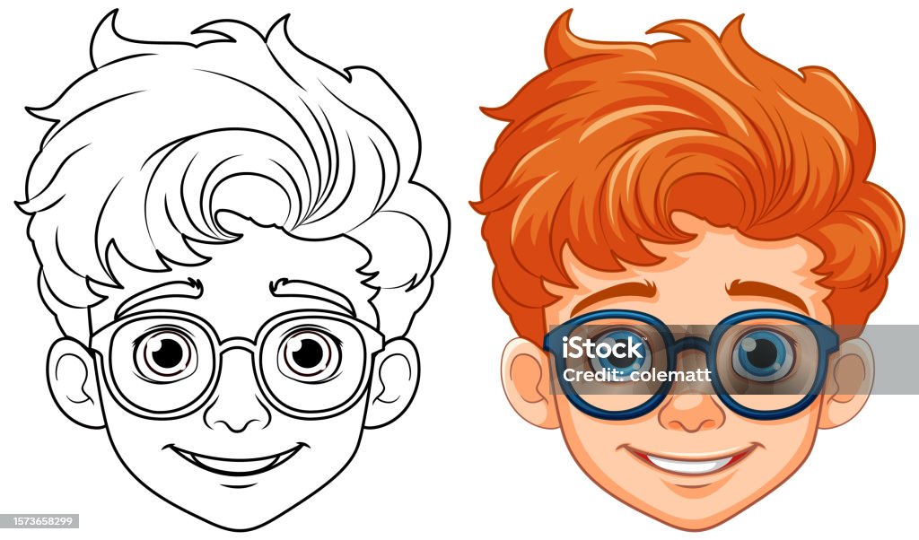 Orange hair boy wearing glasses head stock illustration
