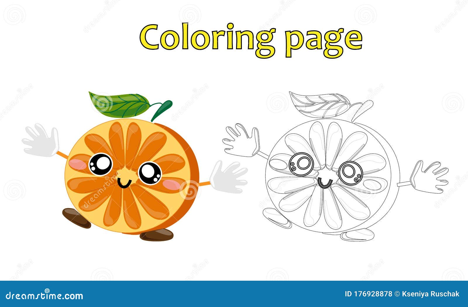 Fruit characters coloring page of cute cartoon half an orange on white background stock illustration