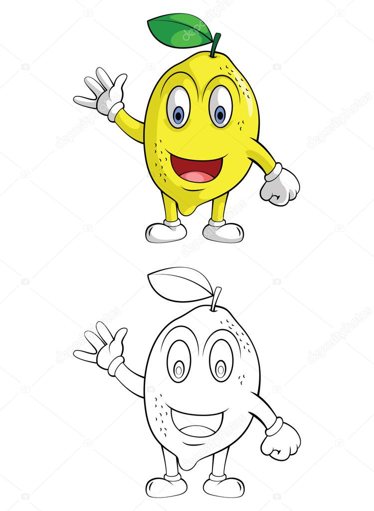 Coloring book lemon orange smile cartoon character stock vector by funwayillustration