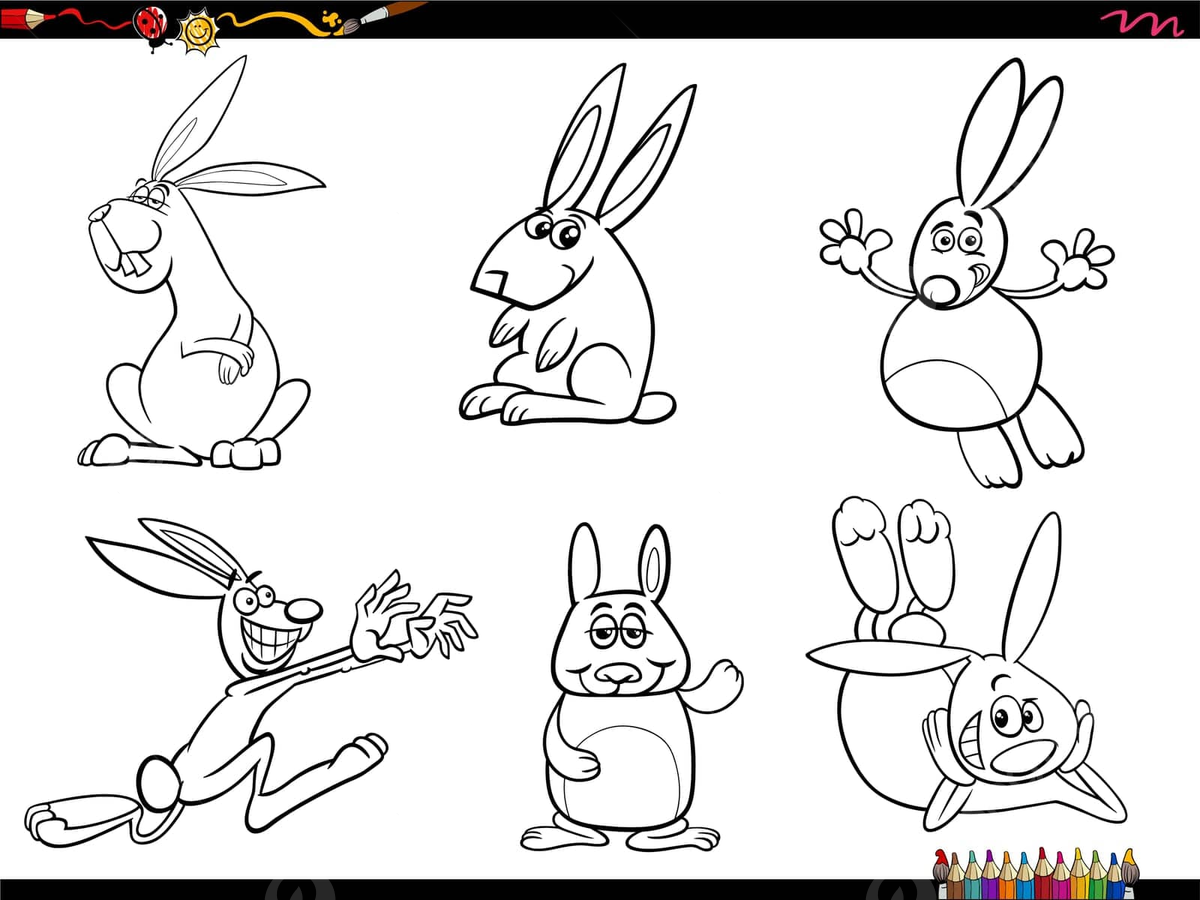 Cartoon rabbits animal characters set coloring page domestic orange book vector domestic orange book png and vector with transparent background for free download