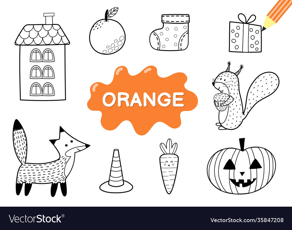 Color elements in orange coloring page royalty free vector