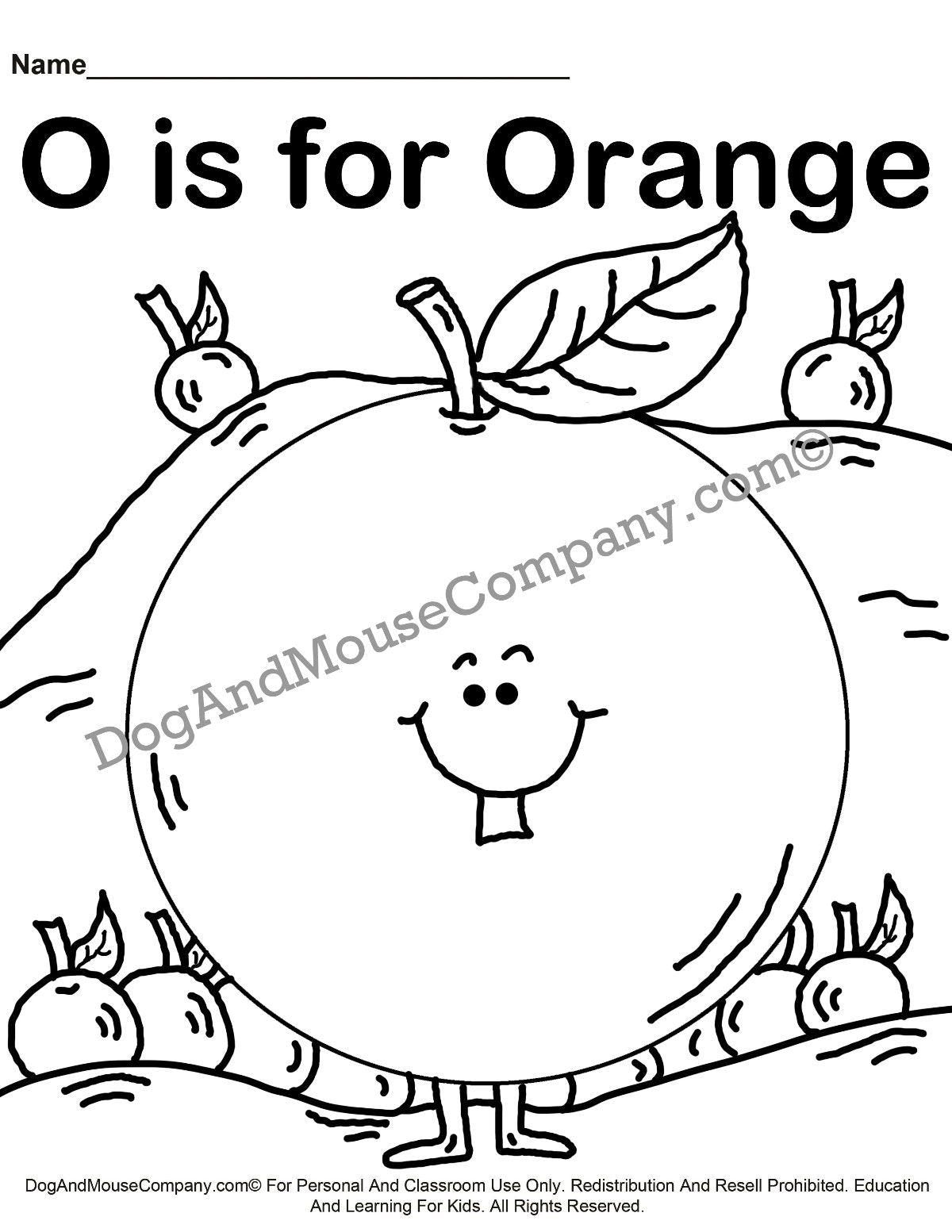 O is for orange coloring page learn your abcs worksheet printable â dog and mouse pany