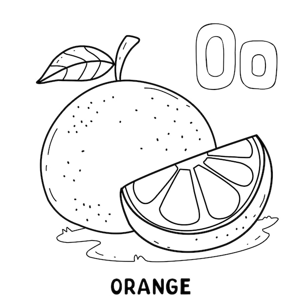 Premium vector alphabet fruit orange for coloring with word hand drawn letter fruit cartoon