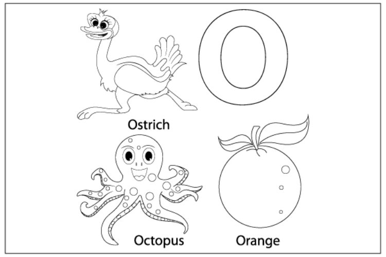 Coloring sheet from letter o for kids