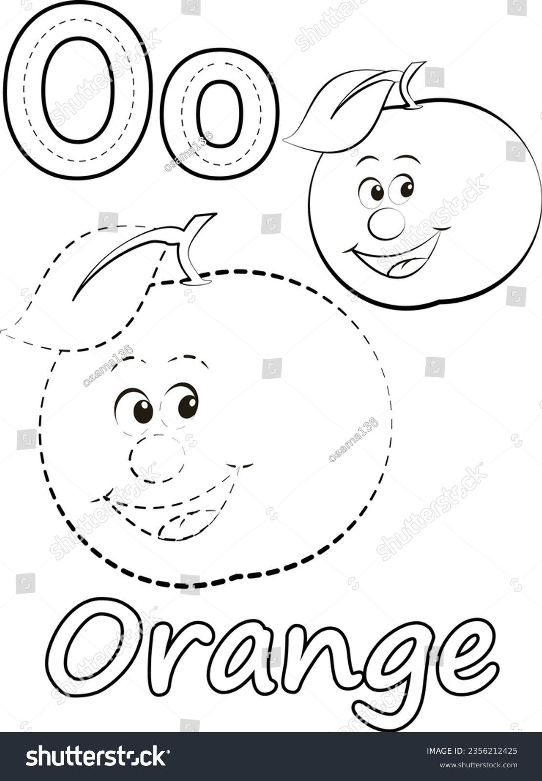 Coloring pages orange letter o suitable stock vector royalty free