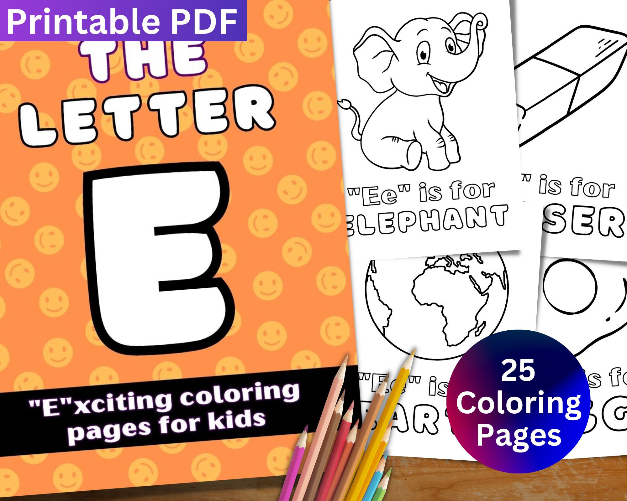 Awesome letter e coloring pages printable pdf for kids