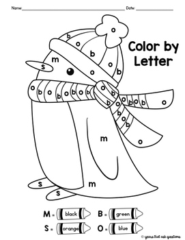 Winter activity color by letter coloring pages by the designer teacher