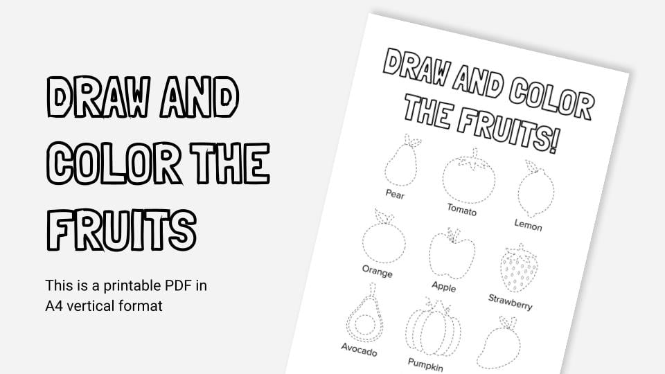 Draw and color the fruits printable coloring worksheet