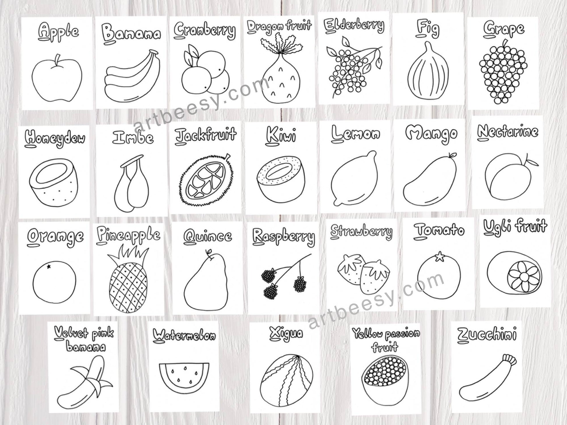 Abc fruits printable coloring book â