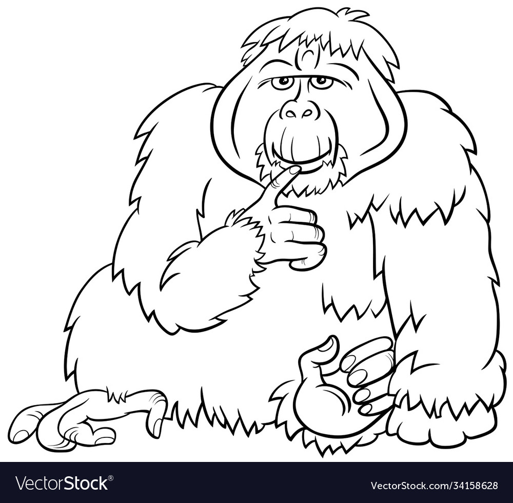 Orangutan ape wild animal cartoon coloring book vector image