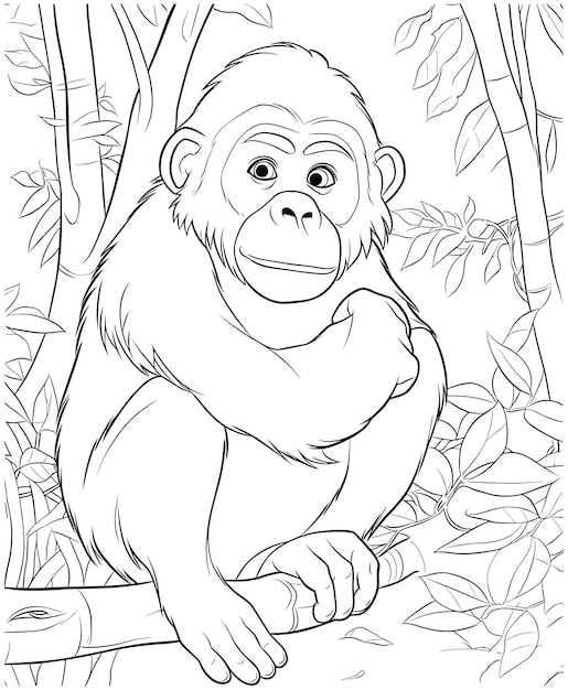 Premium vector orangutan animal coloring page for kids