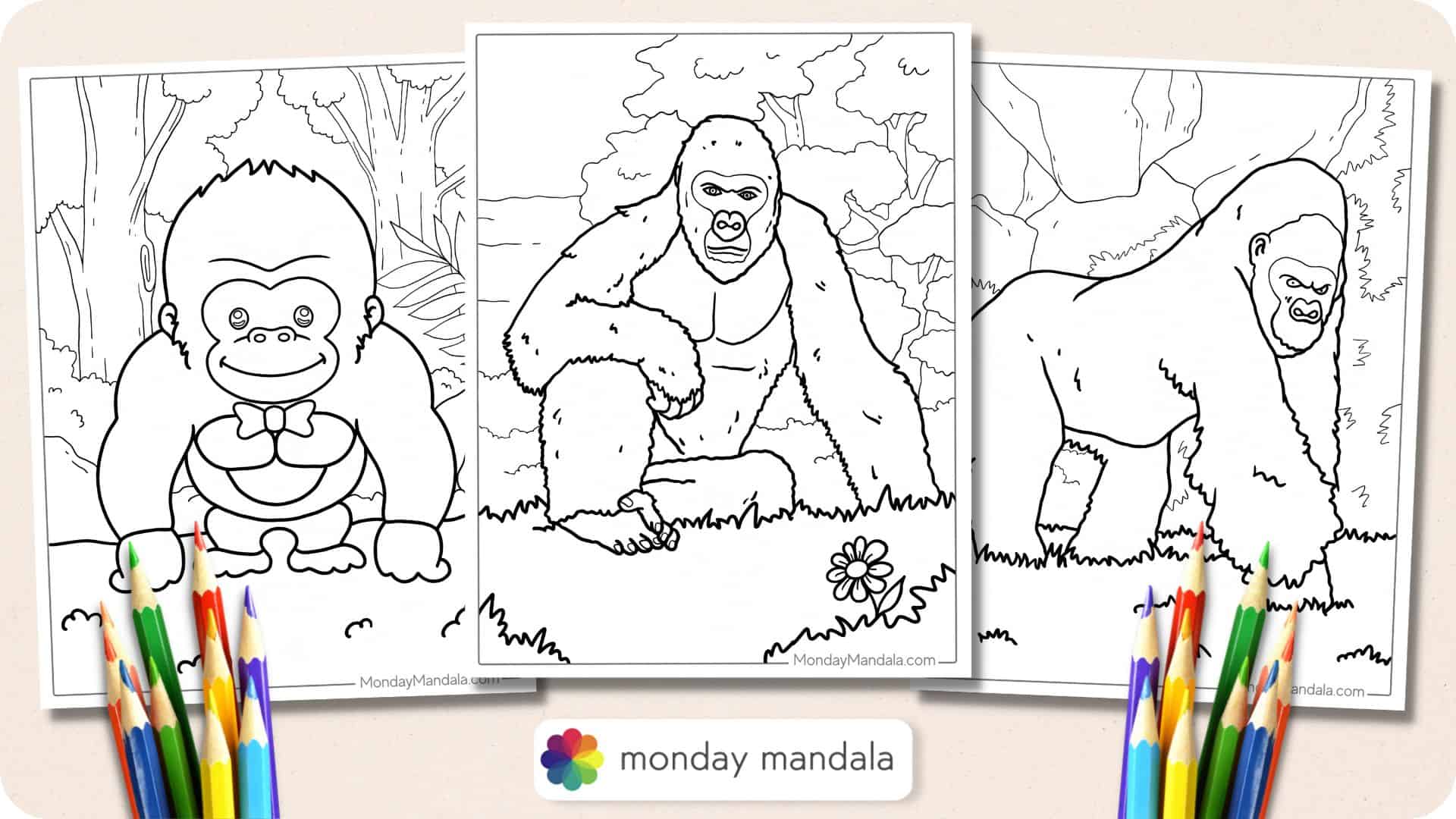 Gorilla coloring pages free pdf printables