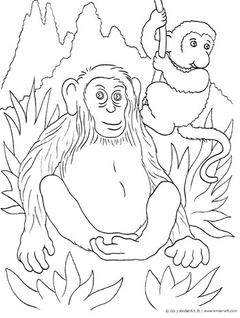 Monkey with monkey baby coloring page for kids