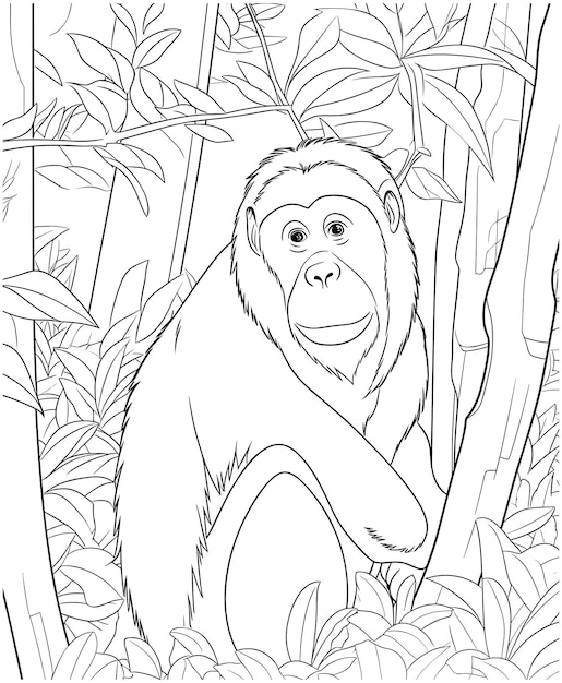 Premium vector orangutan jungle coloring pages