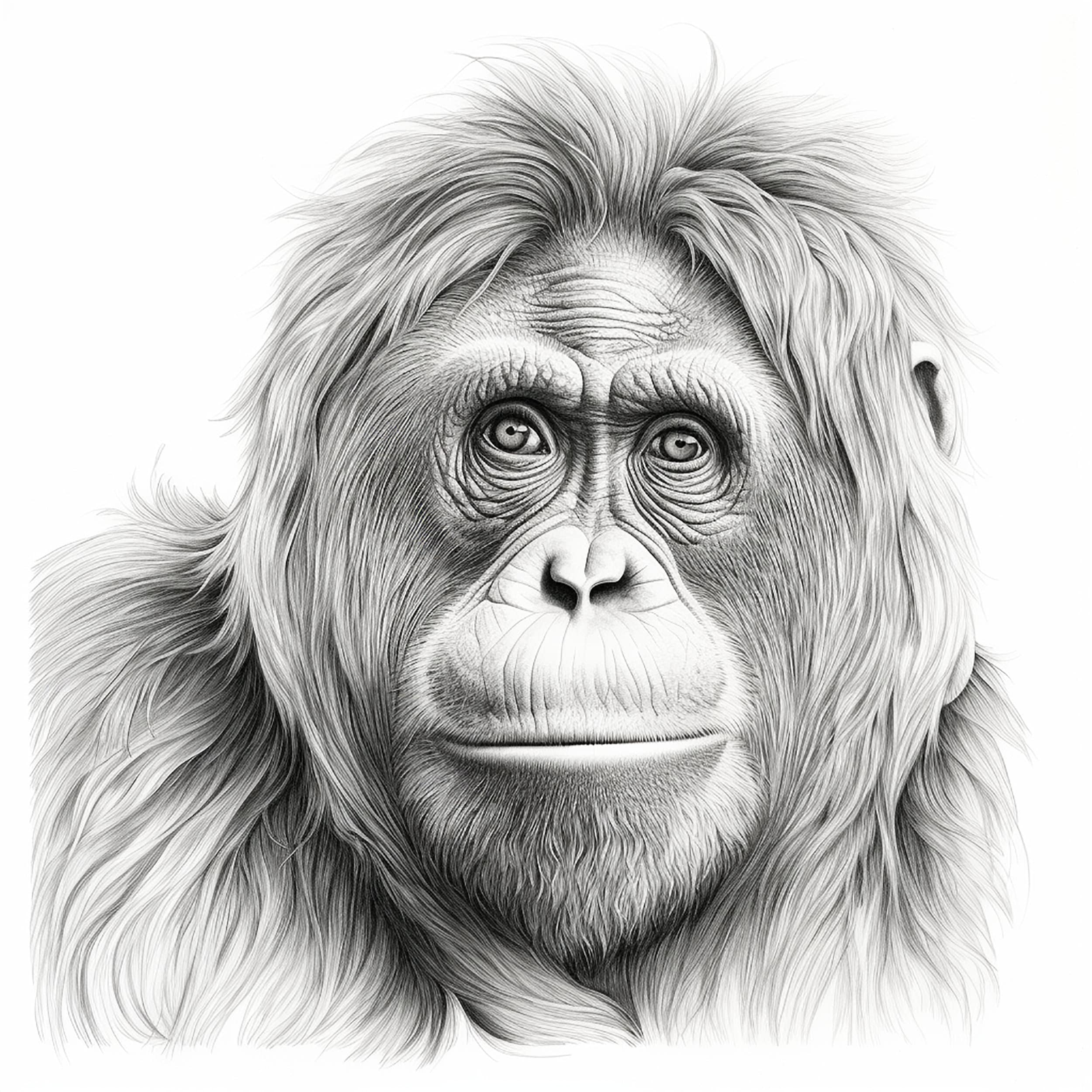 Orangutan clip art wildlife animal portrait realistic line drawing printable coloring sheet decal logo design