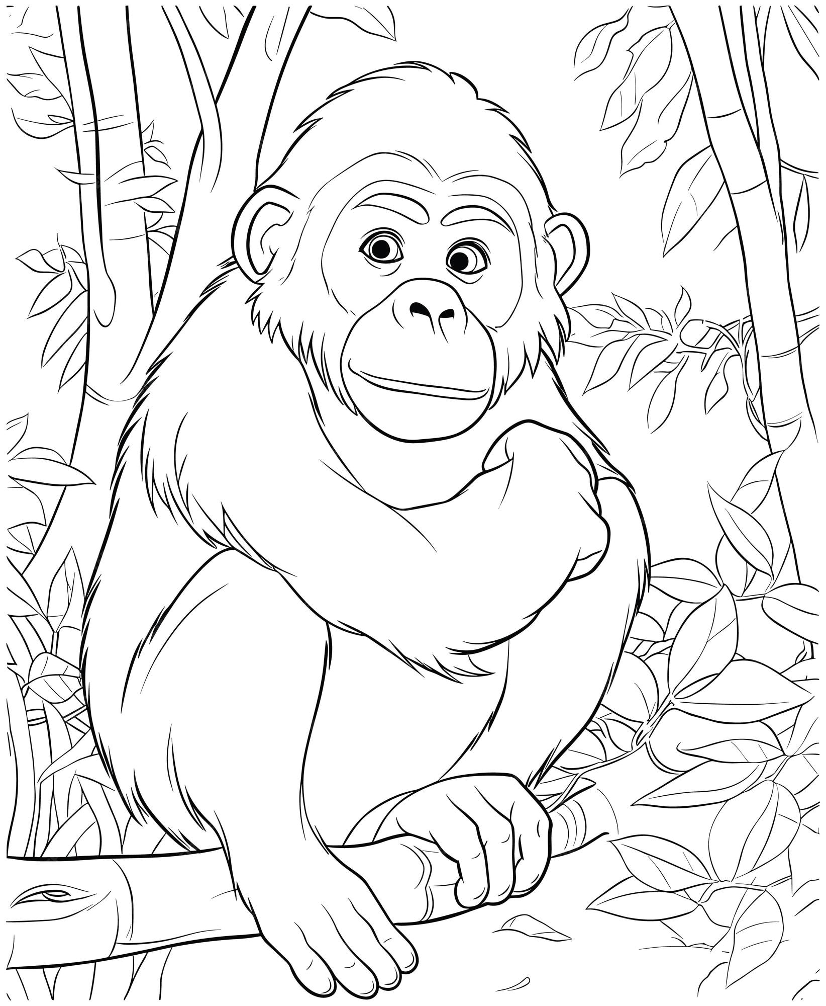 Premium vector orangutan animal coloring page for kids