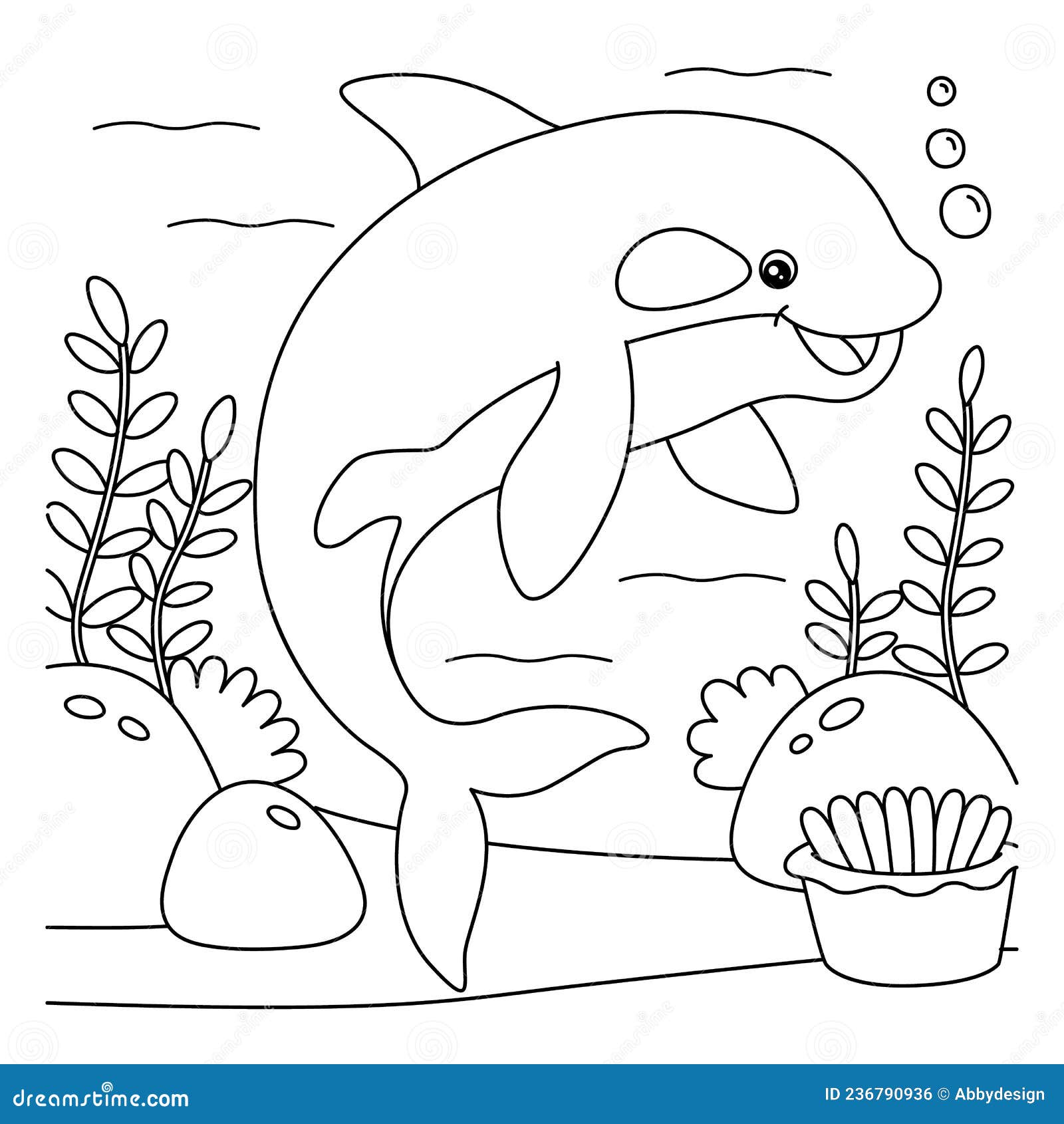 Killer whale coloring page for kids stock vector