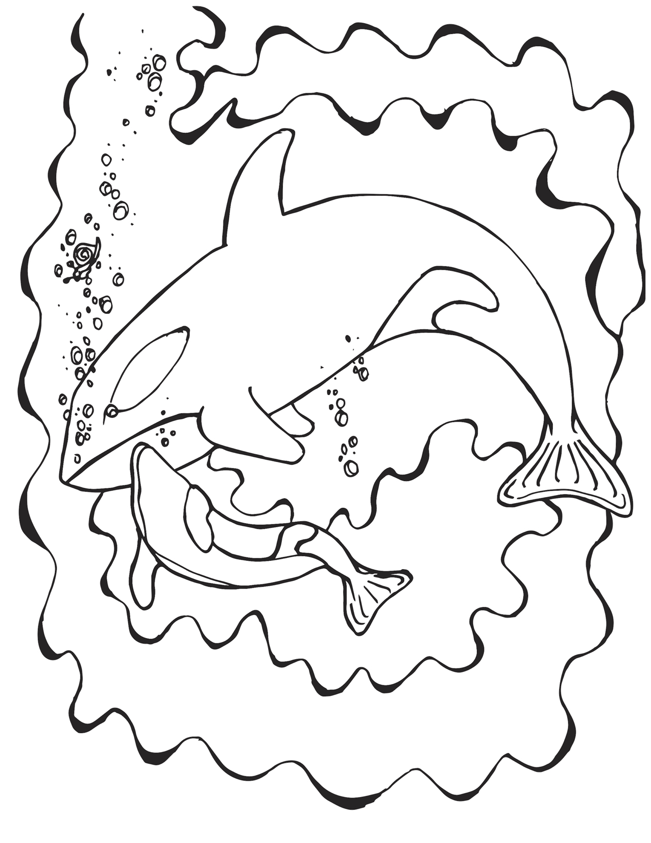 Momma and baby orca whale cuddling coloring page â mermaid coloring pages
