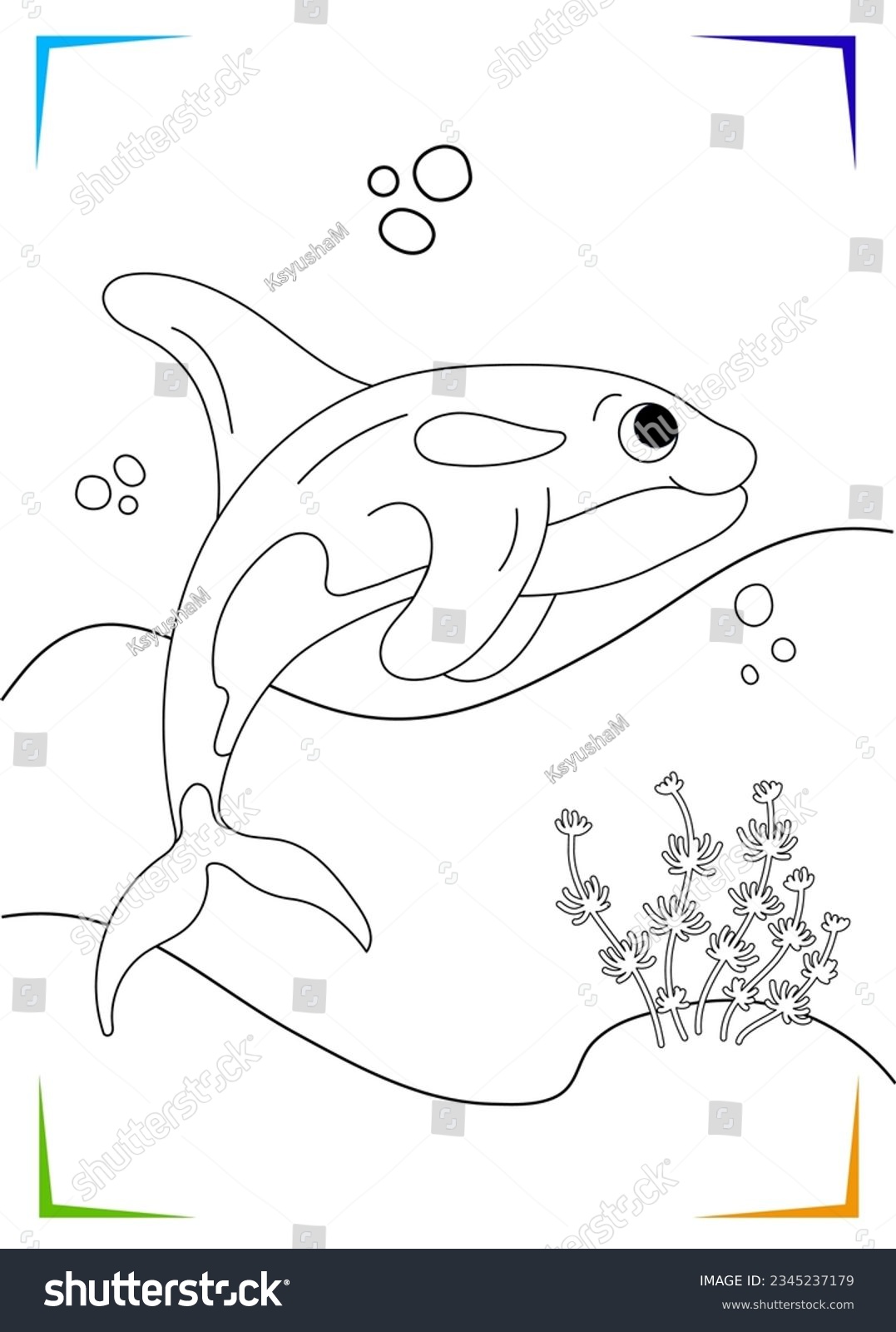 Black white orca coloring page kids stock vector royalty free