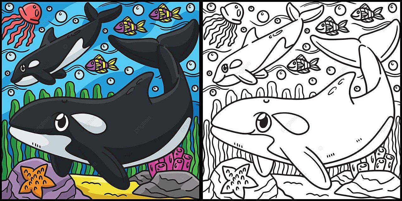 Killer whale coloring page colored illustration drawing sea graphic vector drawing sea graphic png and vector with transparent background for free download