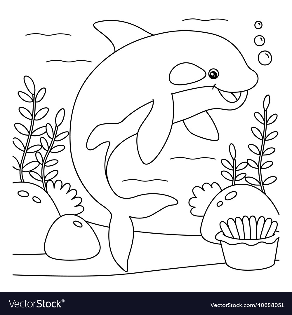 Killer whale coloring page for kids royalty free vector