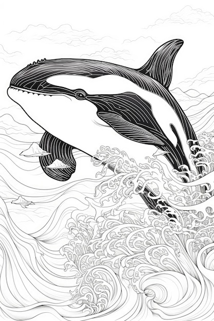 Premium ai image coloring page of an orca killer whale in a line art hand drawn style for kids