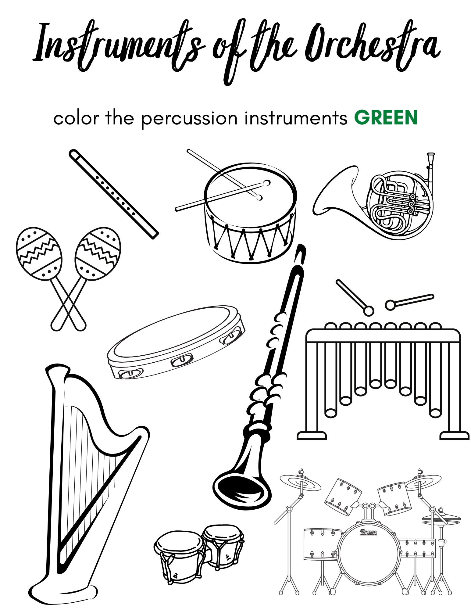 Instrument family coloring pages