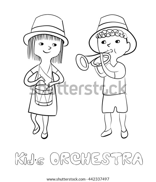 Children musical instruments kids orchestra coloring stock vector royalty free