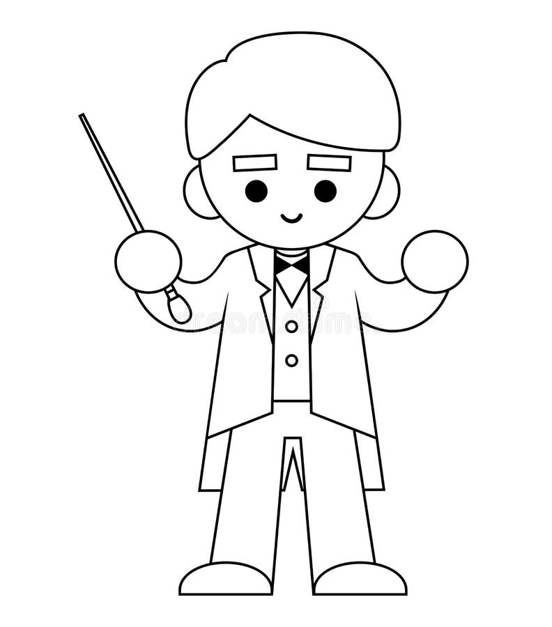 Coloring book the conductor of orchestra and stick stock vector