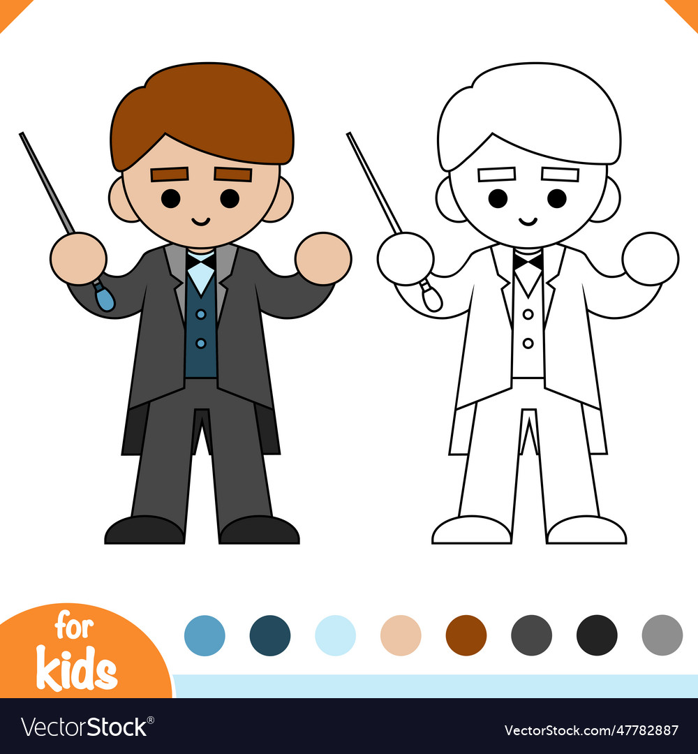 Coloring book the conductor of orchestra and stick