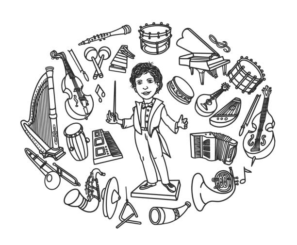 Symphony orchestra instruments hand drawn vectors stock illustrations royalty