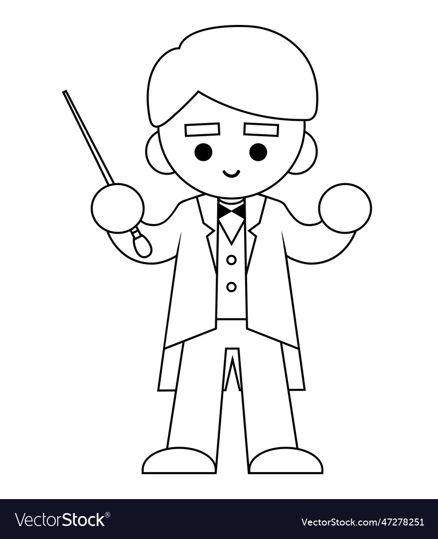 Coloring book the conductor of orchestra and stick