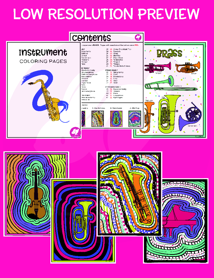 Music coloring pages instrument familes of the o jw pepper sheet music