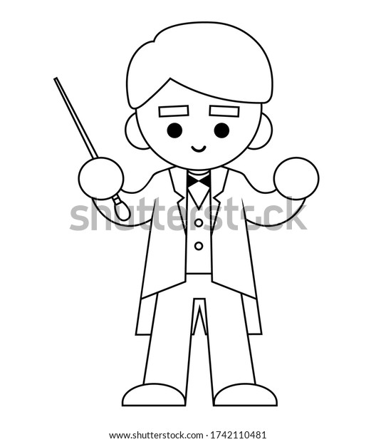 Coloring book children conductor orchestra stick stock vector royalty free