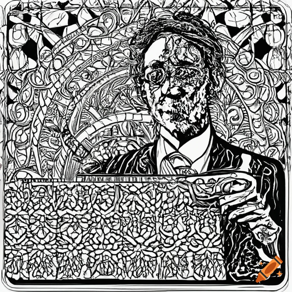 Adult coloring book black and white outline orchestra conductor on