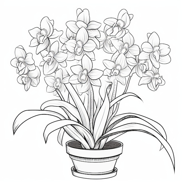 Premium ai image meticulously detailed orchid flower coloring pages in monochromatic style