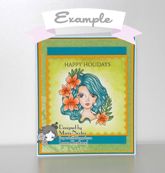 Digital stamp orchid lady face digi coloring page flowers girl floral mothers day well wishes birthday