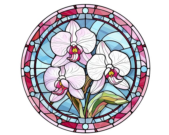 Pink white orchids stained glass seasonal illustrations creative market