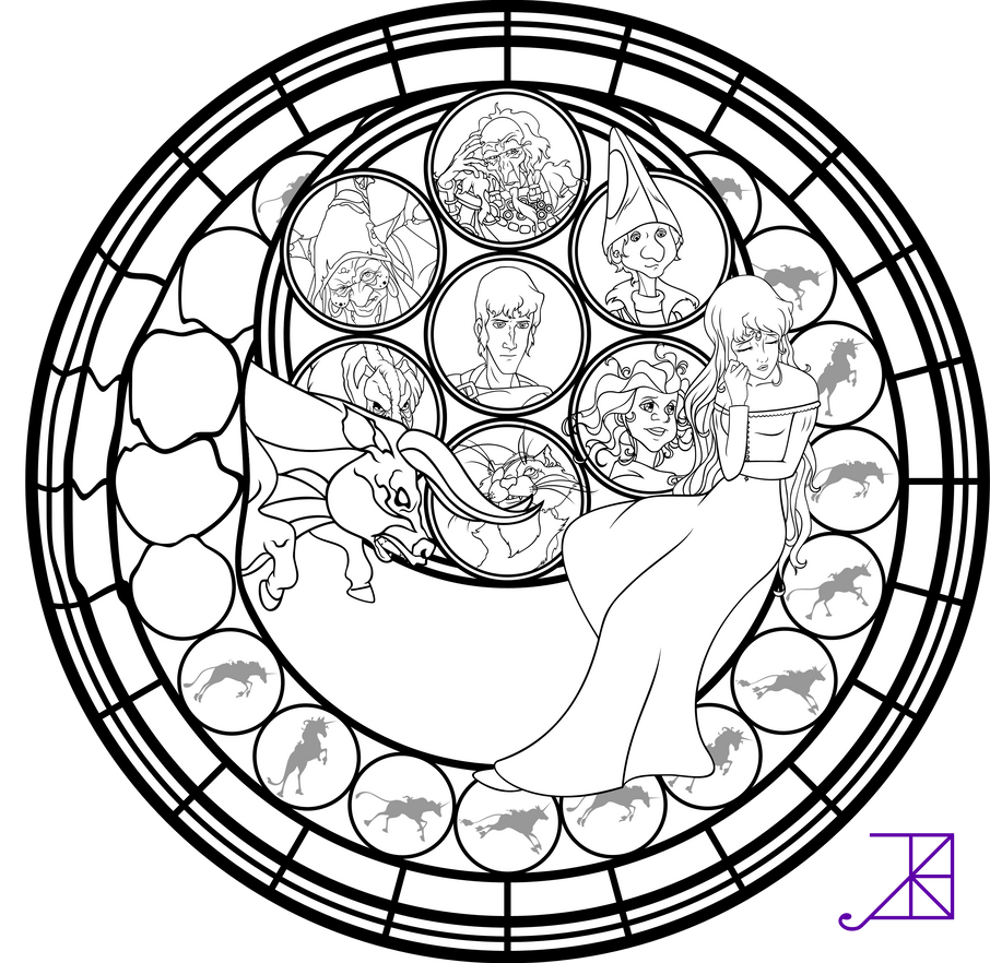 Amalthea stained glass coloring page by akili