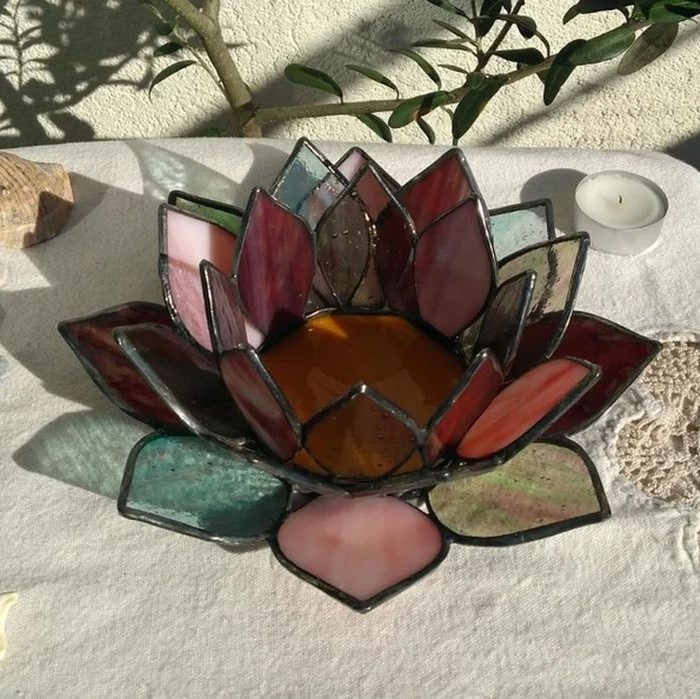 Lotus flower stained glass candle holder nurãin dize vitray mozaik