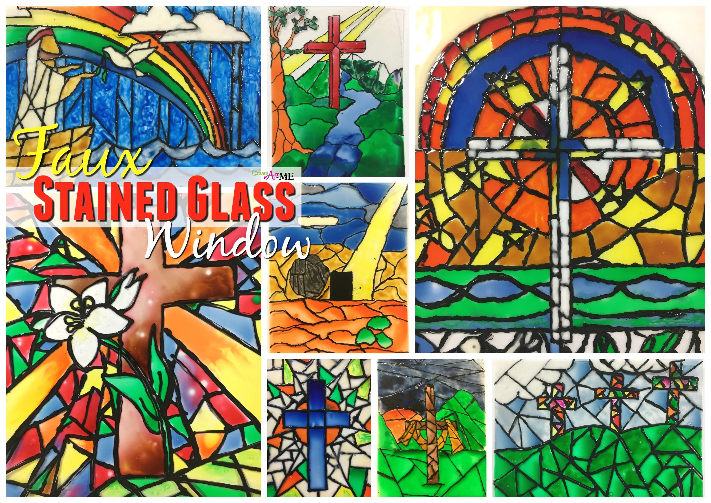 Faux stained glass window with biblical theme
