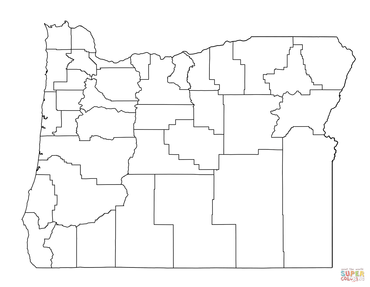 Outline map of oregon counties coloring page free printable coloring pages